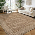 Easy Jute Rug 6x9 Outdoor Patio Rug with Border, Washable Rugs for Living Room, Farmhouse Non Slip Area Rugs with Rubber Backing Indoor Outdoor, Non Shedding Carpet for Bedroom, Courtyard, Light Brown