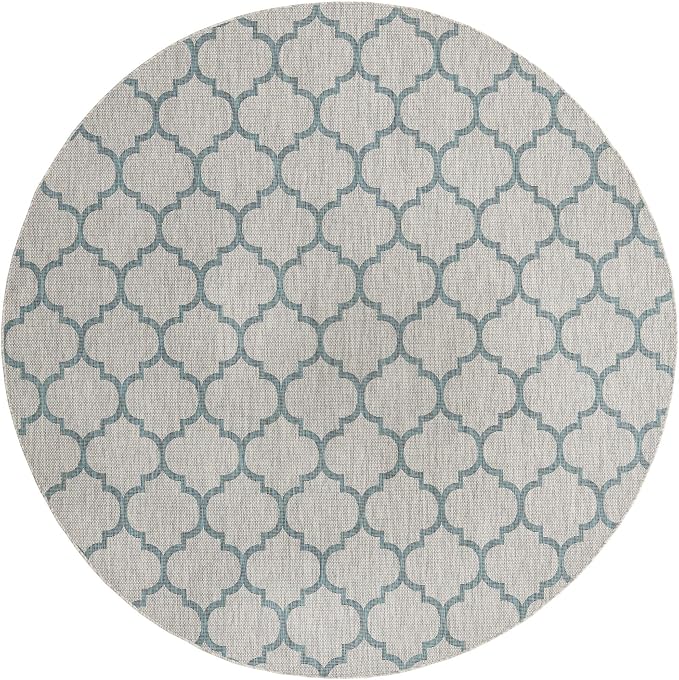 Unique Loom Outdoor Trellis Collection Area Rug - Trellis (Round 10' 8" x 10' 8", Gray/ Ivory)