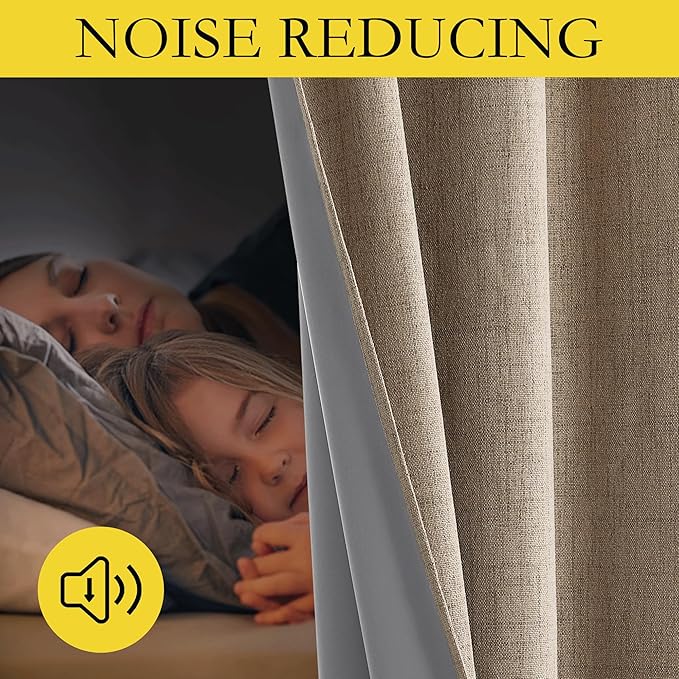 NICETOWN Burlap Vintage Open Linen Weave Flax Thermal Curtains, 100% Blackout Curtains 63" Long for Dining Room, Soundproof Window Treatment Drapes for Dorm Room, 62" Wide Per Panel, Set of 2