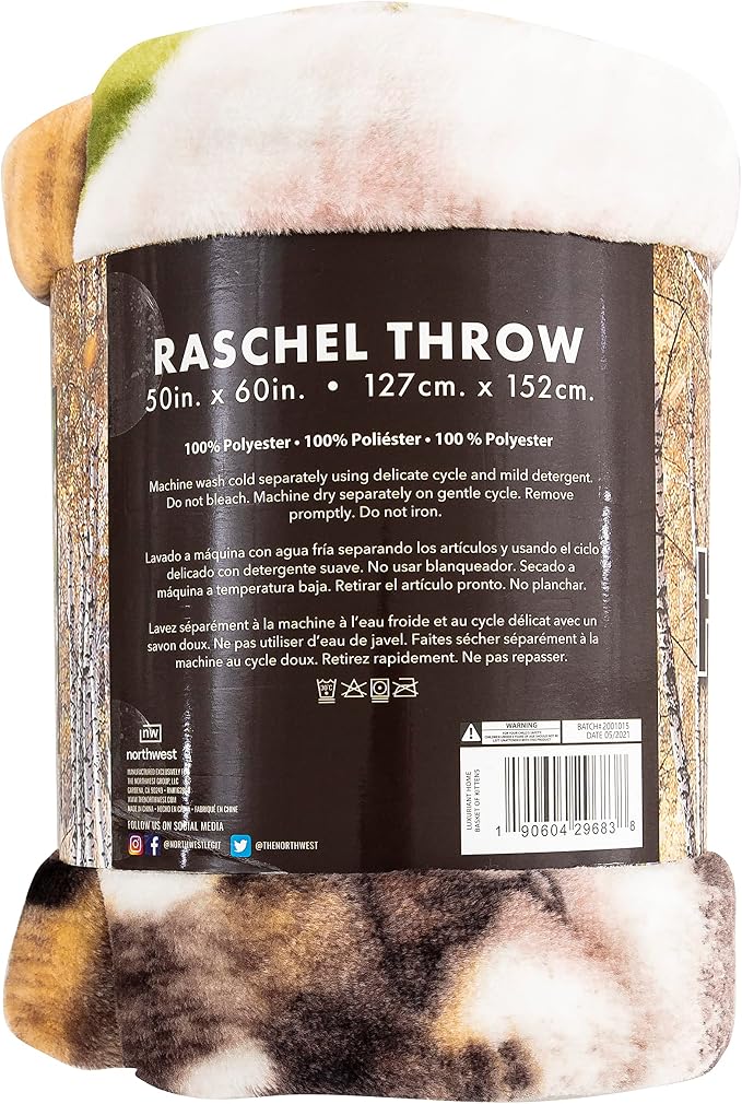 Northwest Wild Heritage Raschel Throw Blanket, 50" x 60", Basket of Kittens