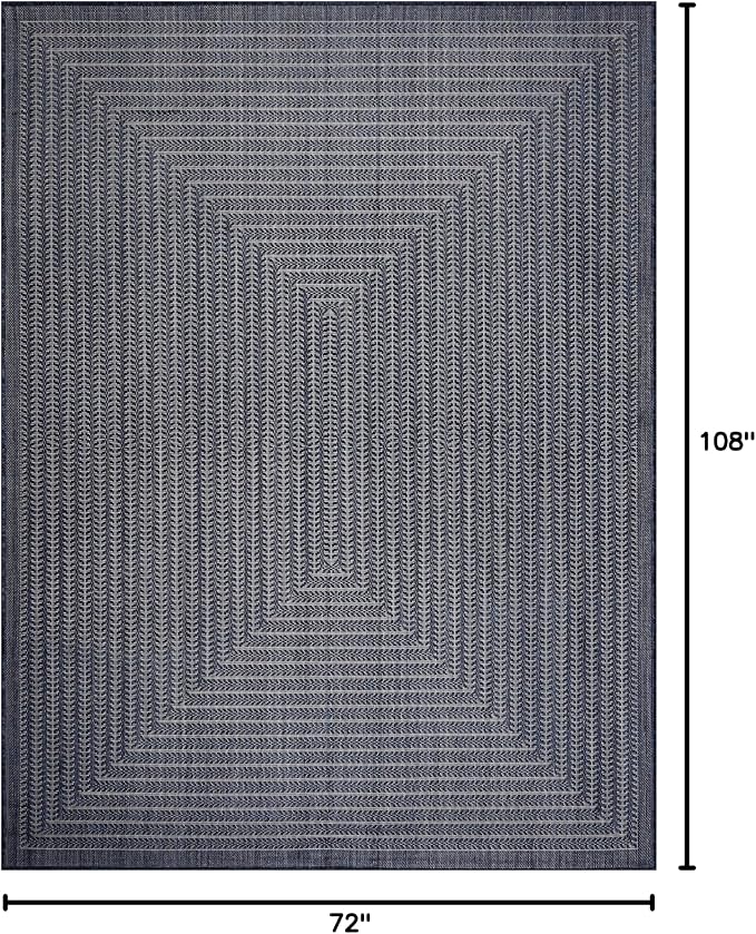 Adiva Rugs Outdoor Indoor Area Rug, Weather Resistant, Easy to Clean, Stain Resistant Floor Mat for Dining Room, Backyard, Deck, Patio (Navy Weiss, 6' x 9')