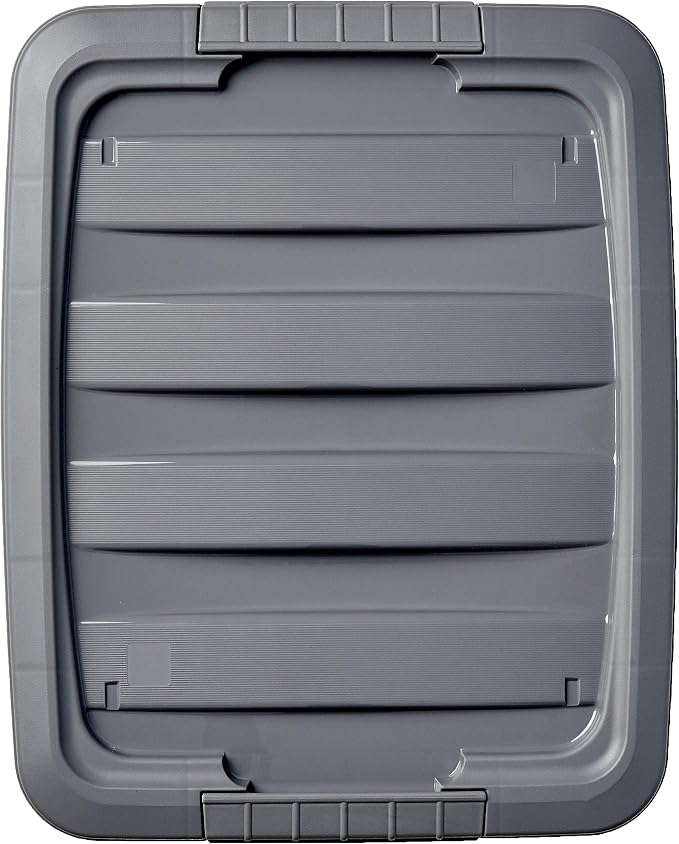Amazon Basics Plastic Storage Containers with Secure Latching Lids, Stackable Organization Bins, Clear/Grey, 19 Quart, Set of 6