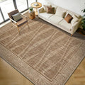 Easy Jute Rug 8x10 Outdoor Patio Rug with Border, Washable Farmhouse Non Slip Living Room Rug with Rubber Backing Indoor Outdoor, Non Shedding Carpet for Bedroom, Courtyard, Light Brown