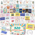 feela Birthday Cards Bulk, 320 Pack 40 Designs Happy Birthday Card Assortment Box with 320 Blank Envelopes, 336 Pieces of Stickers, 12 Washi Tapes, Greeting Cards for Employees Family, 4” X 6”