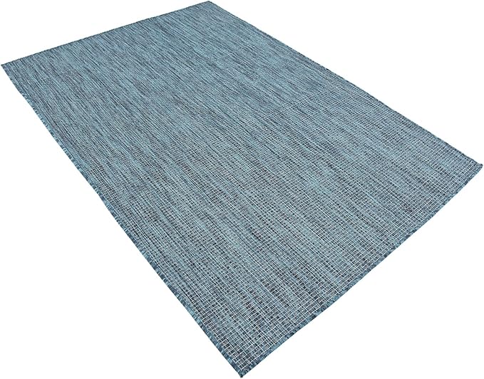 Unique Loom Outdoor Solid Collection Area Rug (4' 1" x 6' 1" Rectangle Teal/Navy Blue)