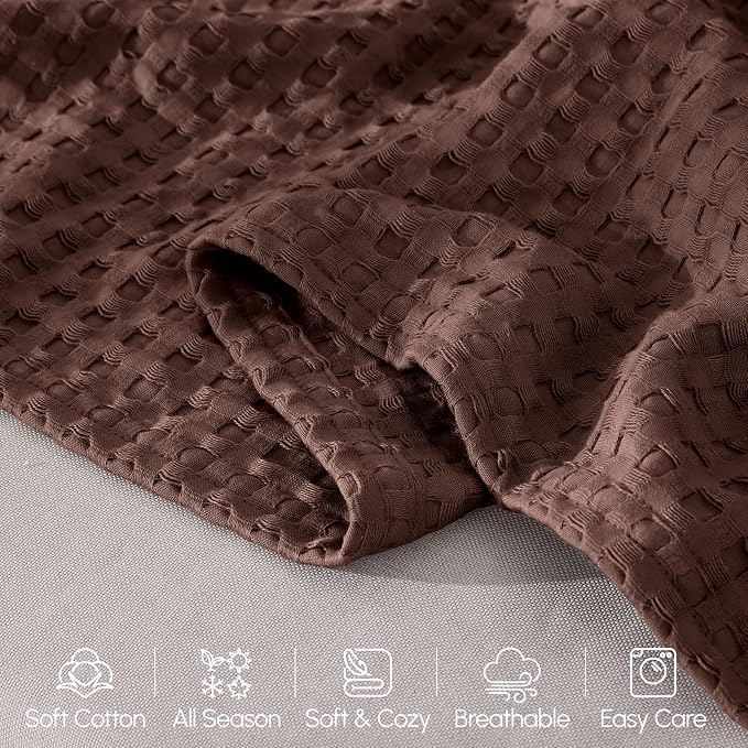 Elegant Comfort Premium 100% Cotton Waffle Blanket - Lightweight Breathable Waffle Weave Bed Blanket - Soft and Warm All Season Blanket for Couch, Sofa and Bed, Full Size 88x88 Inches, Brown