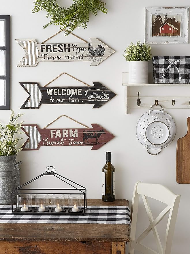 DII Farmhouse Wall Art Sign, Arrows, 3 Piece