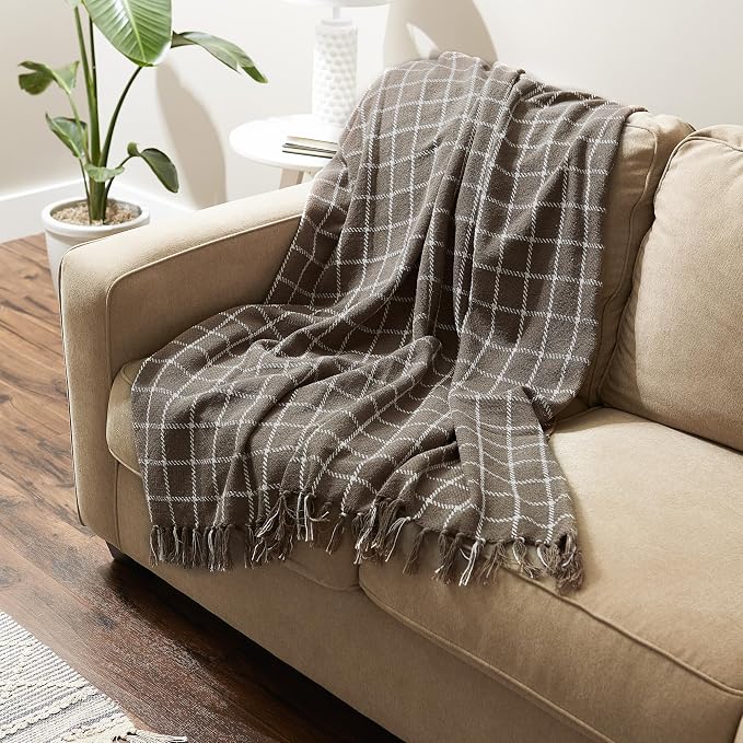 DII Transitional Checked Plaid Woven Throw, 50x60, Brown