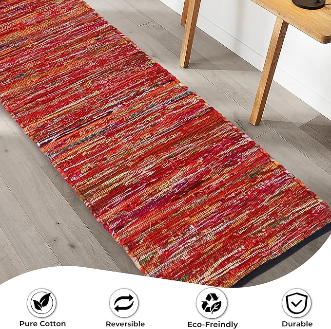 Ramanta Home Cotton Chindi Runner Rug - 2x6 ft Multi Color, Farmhouse Boho Runners for Living Room, Bedroom, Hallways, Patio, Kitchen | Soft Bohemian Floor Carpet for Home Decor - 24x36 Inches