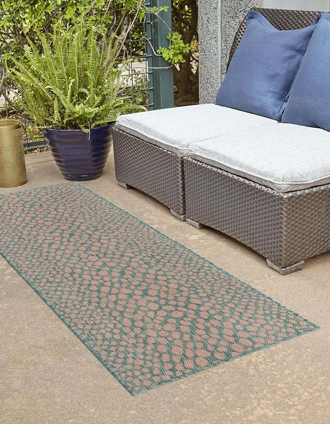 Unique Loom Jill Zarin Jill Zarin Outdoor Collection Area Rug - Cape Town (2' x 8' Runner, Pink and Aqua/Light Blue)
