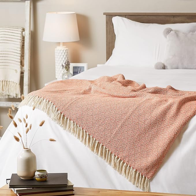 DII Diamond Throw Collection Cotton Woven, 50x60, Spice