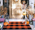 Cotton Buffalo Plaid Outdoor Rug 2x3ft Orange and Black Layered Doormat,Halloween Front Door Mat Outdoor,Farmhoue Woven Washable Checkered Rug for Porch, Entryway, Farmhouse, Autumn, Halloween