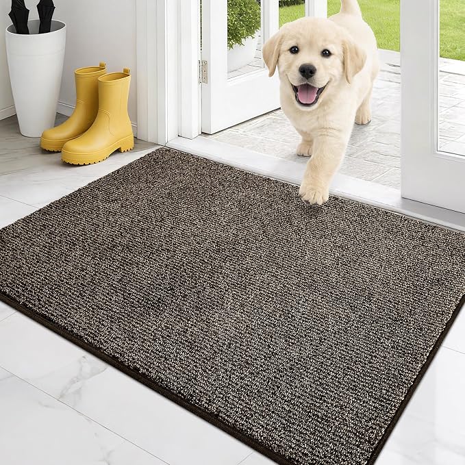 PURRUGS Dirt Trapping Door Mat 24" x 35.5", Non-Slip Machine Washable Entry Rug, Entrance Mat, Indoor Front Door Mat, Super Absorbent Entryway Rug for Muddy Shoes & Paws, Heathered Brown