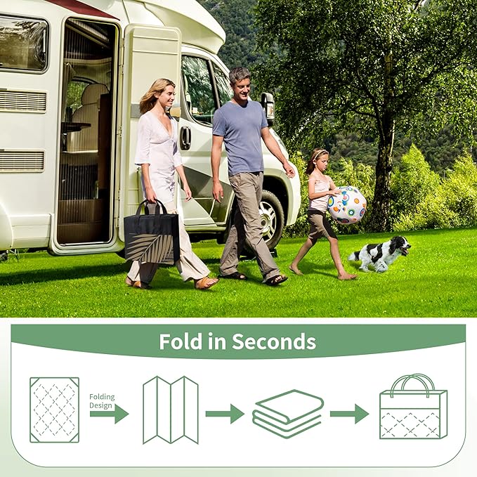 GENIMO Outdoor Rug, Waterproof Plastic Rugs 8'x16' for Camping Black Brown | Outside Larger Leaf Carpet Mat for Patio Decor, RV, Porch, Camper, Deck, Picnic, Beach, Backyard, Reversible, Foldable
