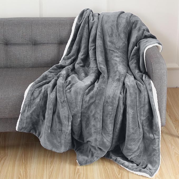Elegant Comfort Reversible, Solid Sherpa Throw Blanket, All-Season Blanket- Super Soft, Cozy and Plush- Decorative Throw, Perfect for Lounging, 50 x 60 inches, Sherpa Throw Gray