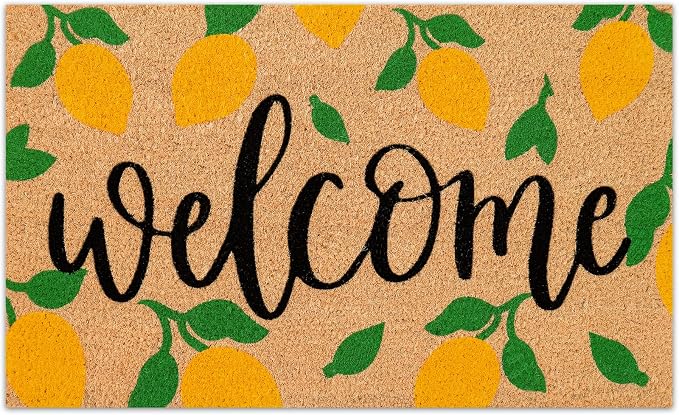 JarThenaAMCS Lemon Natural Coir Door Mat Yellow Summer Lemon Welcome Floor Mat Non-Slip Entrance Door Rugs for Indoor Outdoor Home Bathroom Decor, 16.5 x 29 Inch