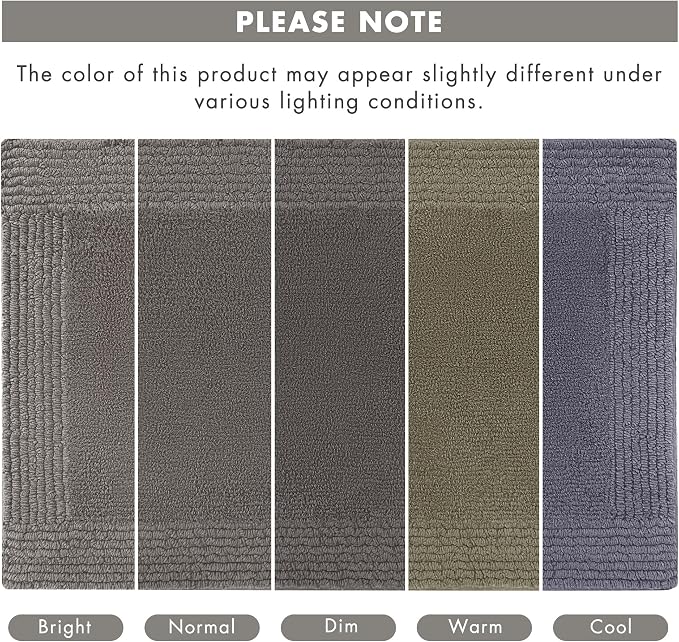 Madison Park Splendor Reversible 100% Cotton Bath Rug, 17 x 24, Charcoal | Tufted Bathroom Mat, 3000 GSM, Hotel Quality, Luxurious Plush, Medium Pile, Absorbent, Quick Dry, OEKO-TEX, Shower Room Décor