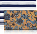 Moucuny 2 Pcs Navy Blue Coir Doormat and Stripe Rug Outdoor | Flower Coir Door Outdoor Navy Blue and White Stripe Rug for Front Door Porch Entryway Decor, 24'' x 35'', 16'' x 28''
