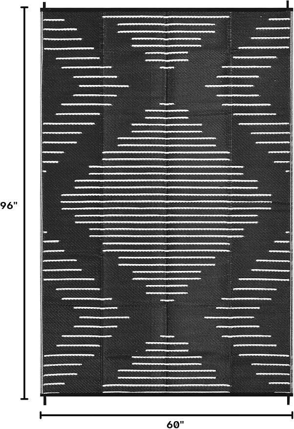 Garvee Waterproof Outdoor Rug 5x8 Rug Plastic Reversible Area Rugs Indoor Outdoor Carpet for Patio RV Porch Balcony Backyard Picnic Black White