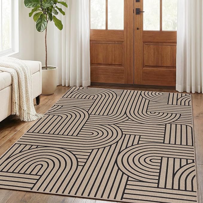 GarveeHome Rainbow Easy Jute Rug 8x10 Abstract Washable Non Slip Living Room Ultra-Thin Bedroom Rug, Non Skid Backing Non Shedding Accent Carpet for Dining Room Office