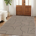 COZYLOOM 4x6 Waterproof Outdoor Patio Rug, Abstract Geometric Striped Easy Jute Rugs for Living Room, Non Slip Non Shedding Modern Area Rug for Entryway, Bedroom, Dining Room, Porch, Natural Color