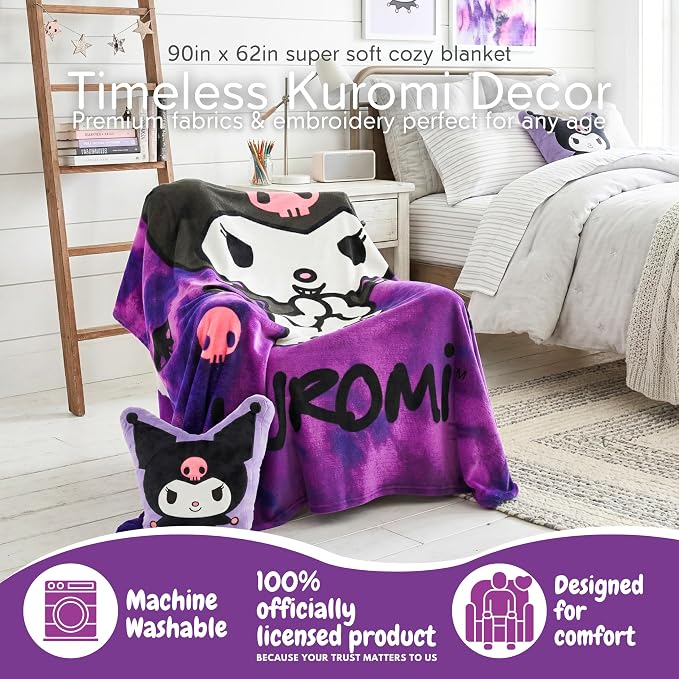 Franco Kuromi Bedding Super Soft Cozy Blanket, 62 in x 90 in, Kawaii Collectible Gift (Officially Licensed Product)