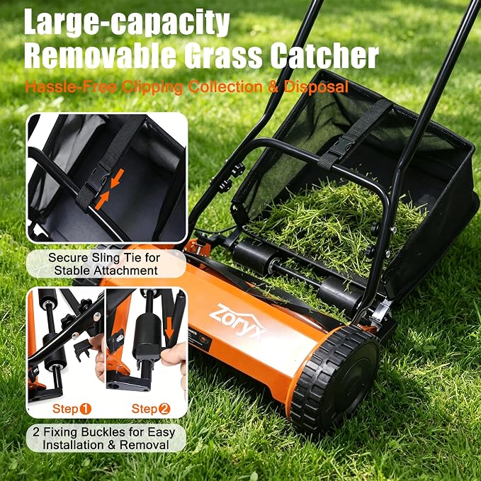 Zoryx 14-Inch 5-Blade Push Reel Lawn Mower, Manual Reel Walk Behind Mower with 5-Position Height Adjustment, Alloy Steel Blades, Quiet, Lightweight, Motorless for Small Yard