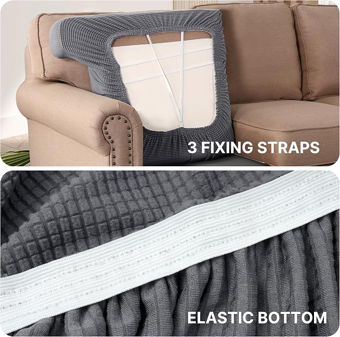 H.VERSAILTEX Stretch T Cushion Chair Sofa Slipcover T Cushion Covers for Living Room Armchair Couch Cover T Cushion Slipcover Seat Cover with Elastic Bands Thicker Jacquard Fabric, Dove