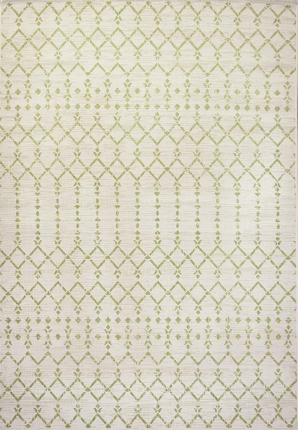 JONATHAN Y Moroccan Geometric Indoor Outdoor Area Rug 5X8 Cream/Green, Ourika Textured Weave for Backyard, Patio, Porch, Easy-Cleaning, High Traffic, Pet-Friendly, Non-Shedding (SMB108M-5)