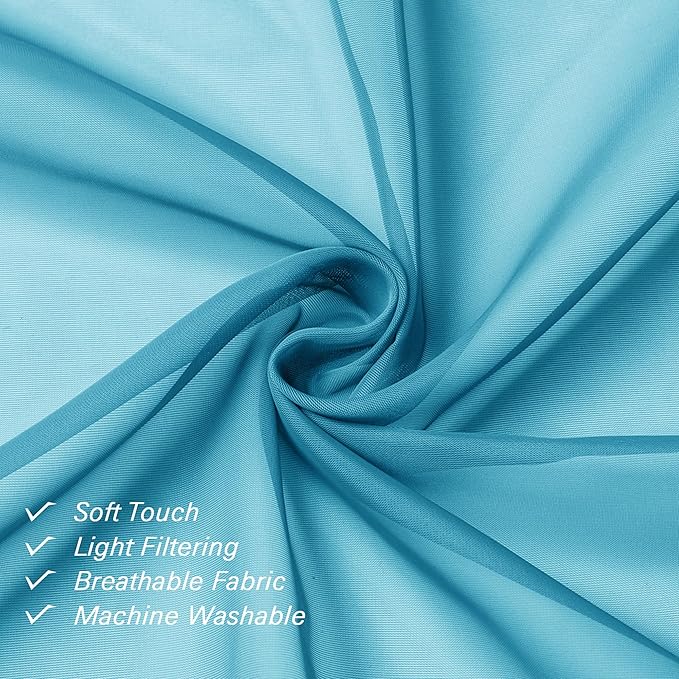 Lecloud Turquoise Sheer Curtains 96 Inches Long 2 Panels, Elegant Gauzy Airy - Image 6