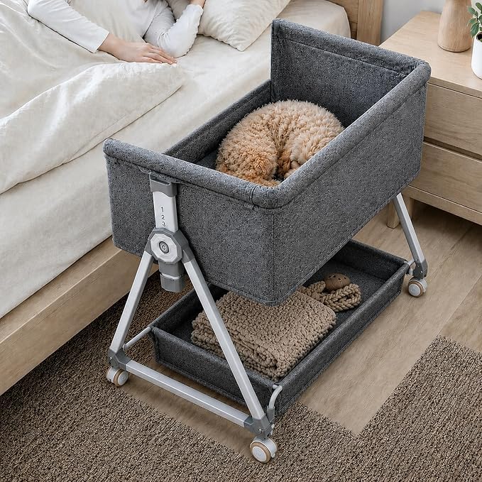 Bedside Dogs Bed, Raised Dogs Bed 27''-32'' Adjustable Height, Dog Bed Extension for Human Bed, Bedside Cosleeper Dog Bed for Small, Medium Dogs(34.5''L x 20''W)