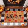 Moucuny 2 Pcs Fall Coir Doormat Outdoor Hello Fall Welcome Mat Layered Black and White Buffalo Plaid Rug for Autumn Front Porch Entryway Entrance Decor, 24'' x 35'', 16'' x 28''