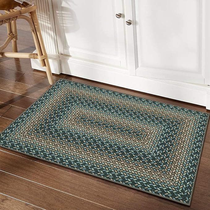 GarveeHome 2x3 Small Area Rug Entryway Easy Jute Door Mat Washable Rugs | Non Slip Stain Resistant Modern Bordered Bedroom Throw Carpet Indoor Outdoor Low Pile Area Rugs for Kitchen, Slates/Gray