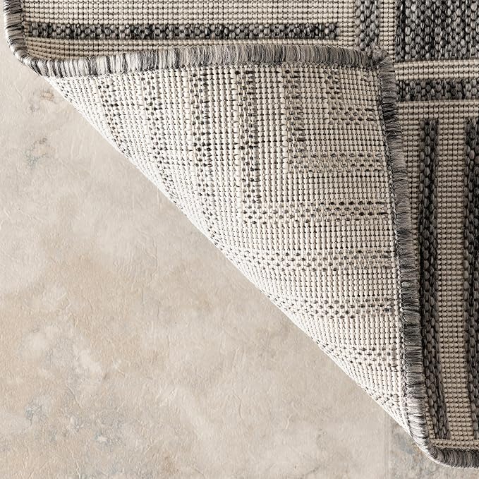 Nuloom Asha Grey/Ivory, 4' x 6', Casual, Striped Border, Soft and Cozy, High Traffic, Easy Clean, Durable Area Rug for Indoor/Outdoor Patio, Deck, Porch, Garden, Courtyard