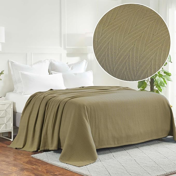 Superior Metro All-Season Cotton Blanket, Woven Blanket for Couch, Bed, Bedding, Farmhouse, Home Essentials, Cute and Cozy Bohemian Blankets, Herringbone Weave, Full/Queen, Sage