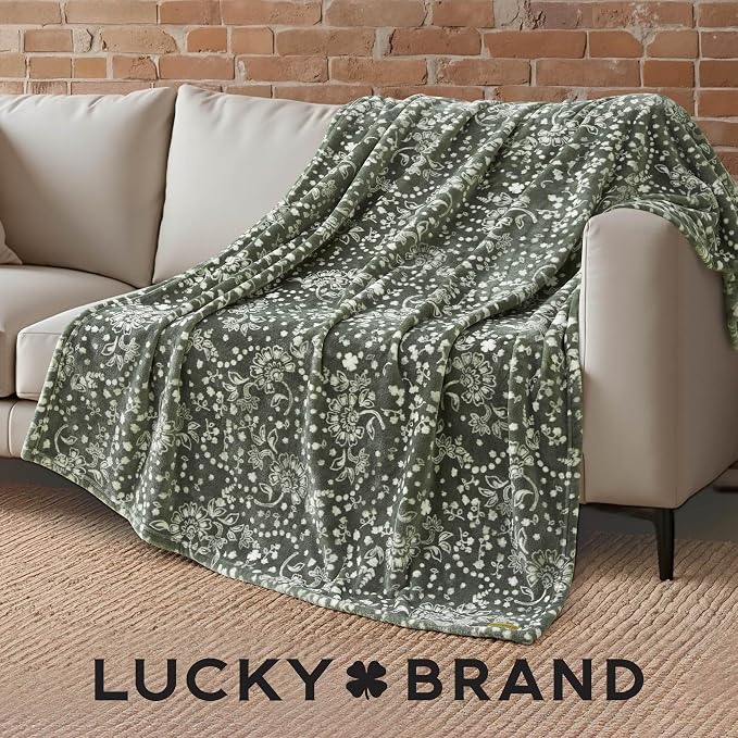Lucky Brand 50" x 70" Plush Throw Blanket, Bandana Green Blanket for Sofa or Bed
