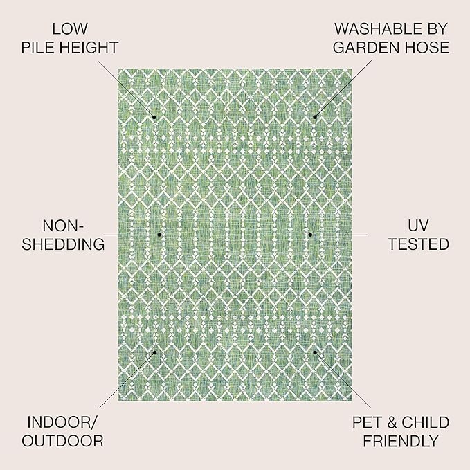 JONATHAN Y Moroccan Geometric Indoor Outdoor Area Rug 3X5 Green/Cream, Ourika Textured Weave for Backyard, Patio, Porch, Easy-Cleaning, High Traffic, Pet-Friendly, Non-Shedding (SMB108L-3)