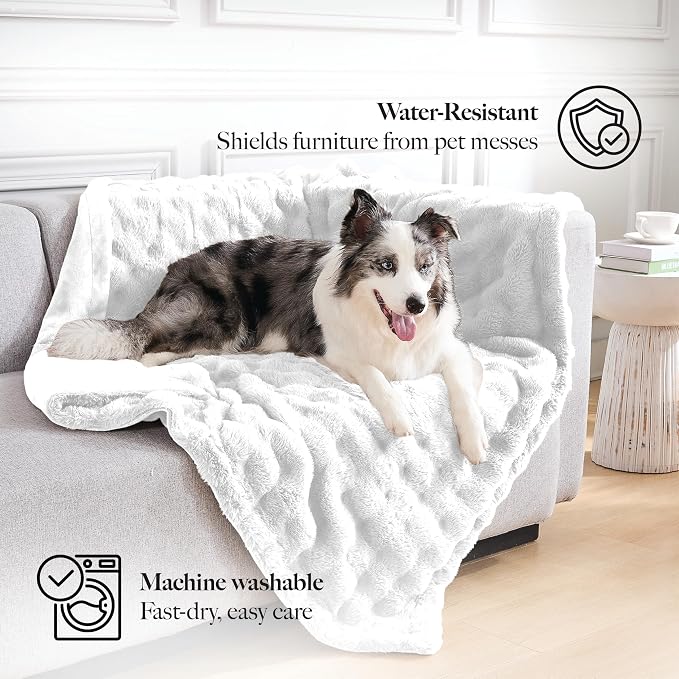 Modern Threads Water-Resistant Faux Rabbit Fur Pet Blanket for Dogs & Cats – Ultra-Soft Couch, Bed & Crate Protector, 30x40 White