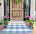 Light Blue and White Outdoor Rug 24''x35'' Buffalo Plaid Porch Mat Cotton Woven Washable Carpet for Layered Doormat Hello/Welcome Door Mat,Kitchen,Farmhouse,Entryway