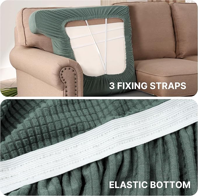 H.VERSAILTEX Stretch 2 Piece T Cushion Sofa Slipcovers Individually Sofa Cushion Covers for 2 Cushion Couch Sofa Seat Cushion Covers with Elastic Bands Featuring Thicker Jacquard Fabric, Sage