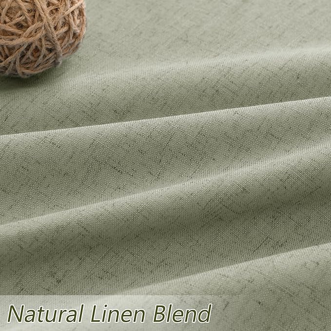 Sage Green 100% Blackout Linen Curtains 95 Inch Length 2 Panels Set for Living Room Bedroom Back Tab Rod Pocket Thermal Insulated Black Out Drapes Room Darkening Window Curtains 95 Inches Long