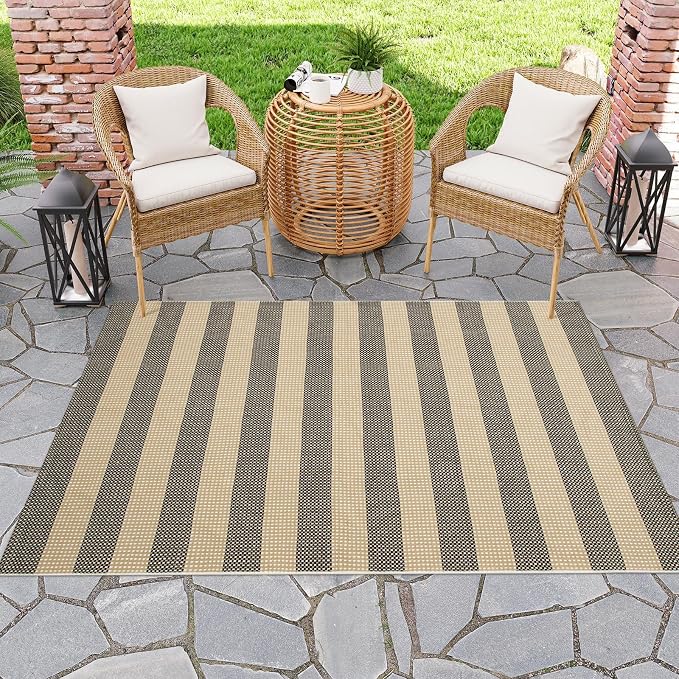 OJIA Indoor Outdoor Rugs 4'x6', Washable Outdoor Patio Rug Tan Camping Rug | Front Porch Rug Cotton Woven Outdoor Mat Entryway Rugs Indoor Area Rugs Floor Mat for Backyard/Kitchen/Bedroom/Living Room