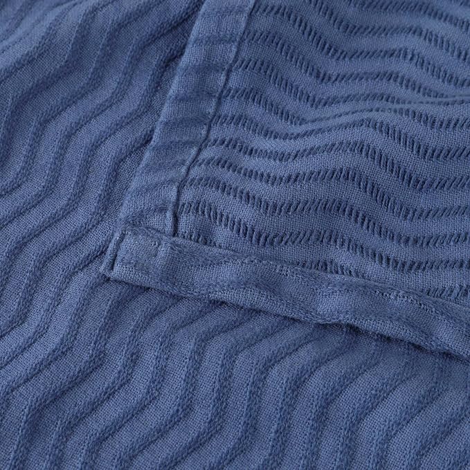 Superior JENA Cotton Blanket, for Picnic, Beach, Traveling or Camping, Bedroom Decor, Essentials, Cover for Bed, Couch, Lounging, Textured Jacquard, Modern Chevron Woven Blanket, Throw, Merritt Blue