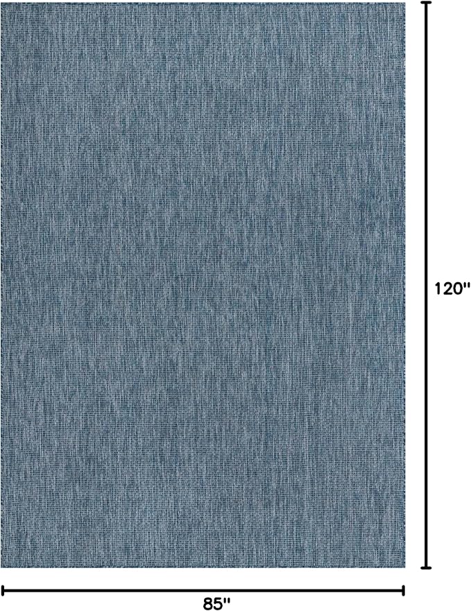 Unique Loom Collection Casual Transitional Solid Heathered Indoor/Outdoor Flatweave Area Rug (7' 1" x 10' Rectangle, Blue/Navy Blue)