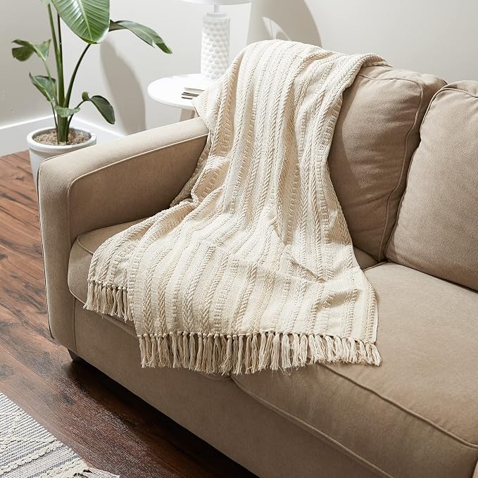 DII Braided Striped Decorative Throw Blanket, 50x60, Vintage Linen