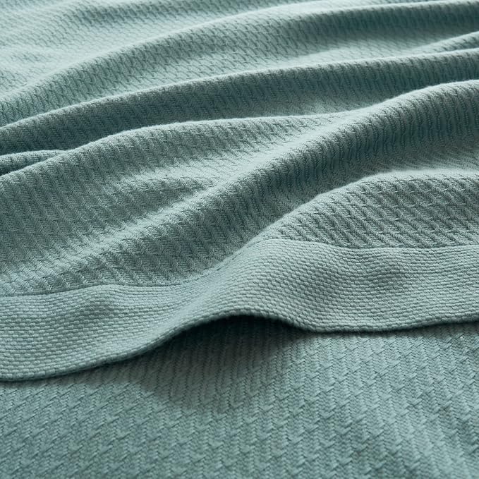 Madison Park 100% Egyptian Cotton Summer Blanket Full Queen Size Teal | Cozy Soft Breathable Durable, Waffle Weave Woven Casual, Lightweight Knit All Season Throw for Bed Couch or Sofa, OEKO TEX