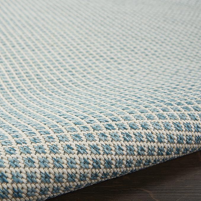 Nourison Home Courtyard Ivory Aqua 8' x Square Area Rug - Easy Clean, Non Shedding, Bed Room, Living Room, Dining Room, Kitchen (8' x Square)