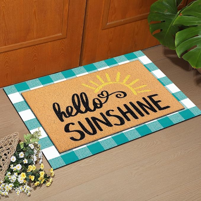 Tinideya 2 Pcs Door Mat Welcome Non Slip Coir Mats Floor Layering Doormats Seasonal for Front Porch Entryway Decor(Sunshine)