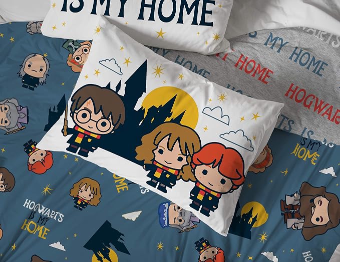 Jay Franco Harry Potter is My Home 5 Piece Full Bed Set - Bedding Features Harry, Ron, Hermoine, Hagrid, and Dumbledore | Hogwarts, Bed in a Bag, Comforter Sheets Pillowcases, Official Product, Soft Microfiber, Machine Washable, Kids Gift