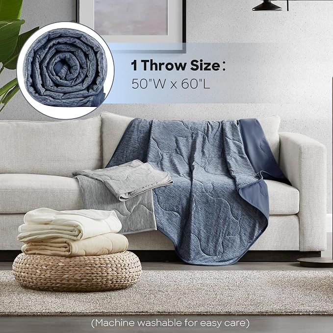 Sharper Image Cooling Touch Down Alternative Throw Blanket, 50 x 60, Navy | Jersey Knit, All Season, Ultra Soft, Microfiber, Cozy Warmth for Sofa or Bed, Quilted, Lightweight, OEKO-TEX Certified